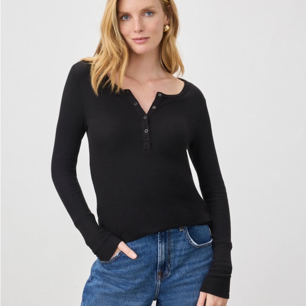 Splendid Black Long Sleeve Henley